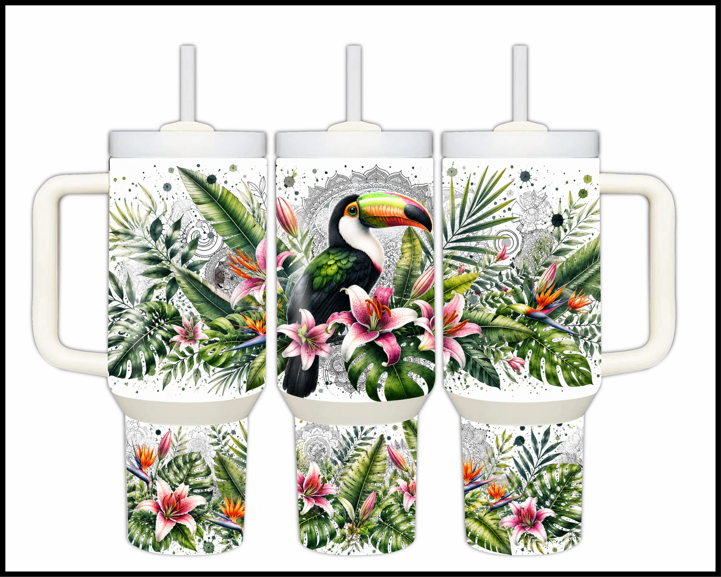 Botanical Bliss - Toucan Big Guzzler Stainless Steel Tumbler (1213)