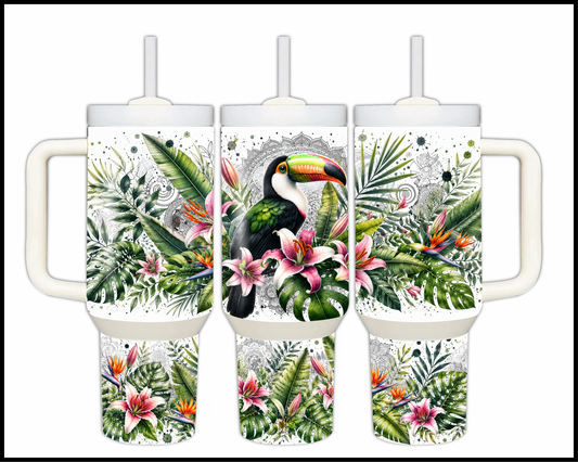 Botanical Bliss - Toucan Big Guzzler Stainless Steel Tumbler (1213)