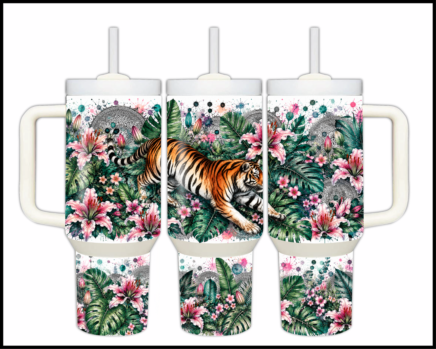 Botanical Bliss - Tiger Big Guzzler Stainless Steel Tumbler (1214)