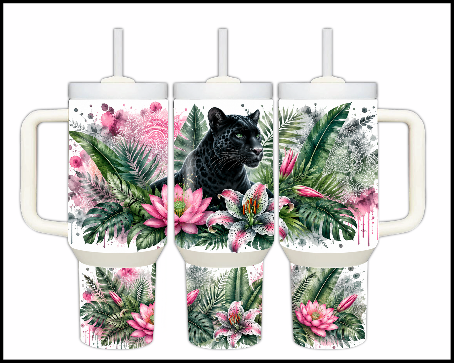Botanical Bliss - Black Jaguar Big Guzzler Stainless Steel Tumbler (1215)