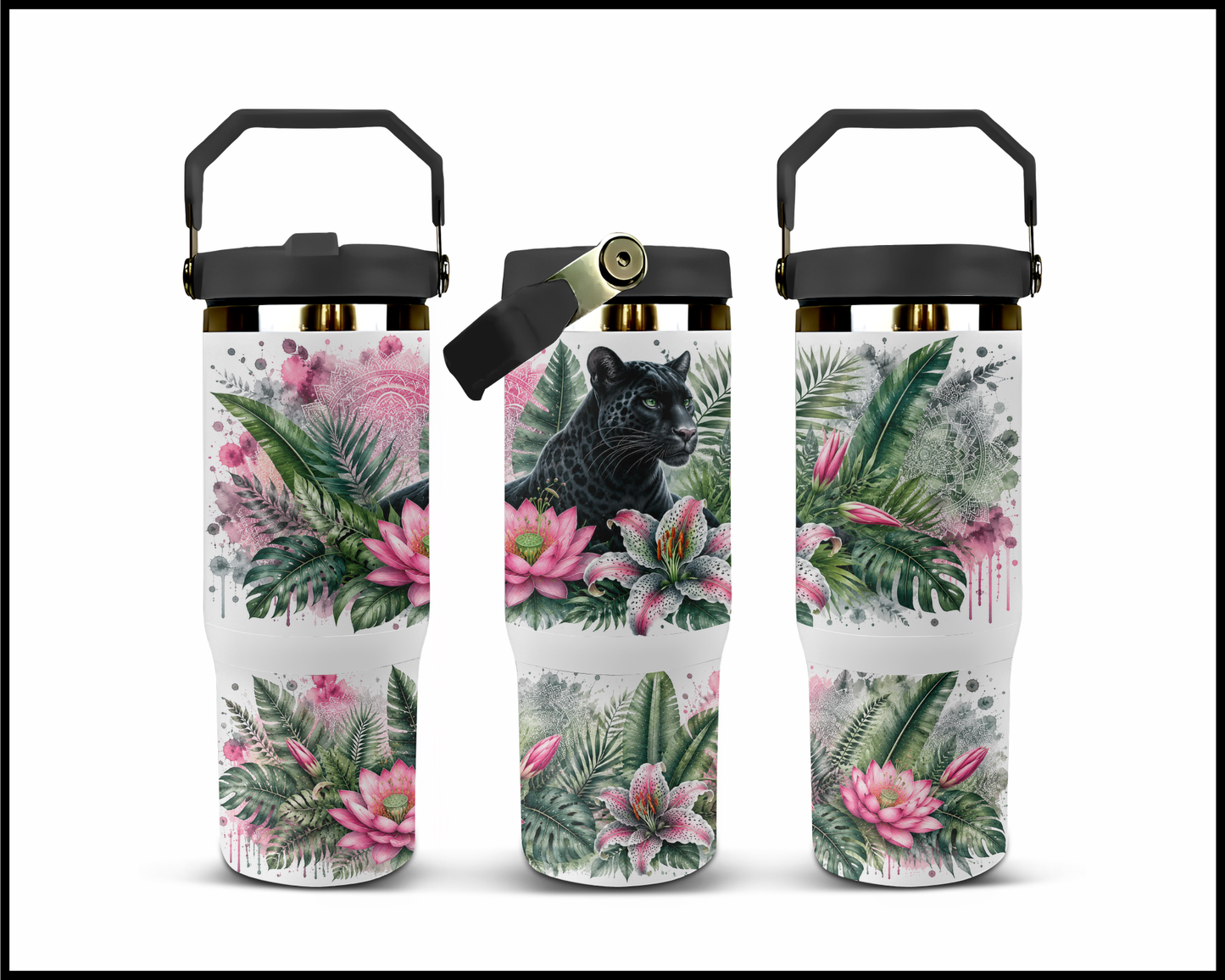 Botanical Bliss - Black Jaguar Big Guzzler Stainless Steel Tumbler (1215)