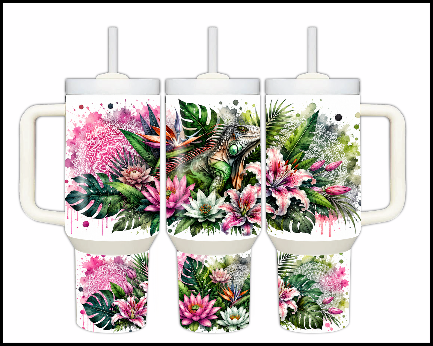 Botanical Bliss - Iguana Big Guzzler Stainless Steel Tumbler (1216)
