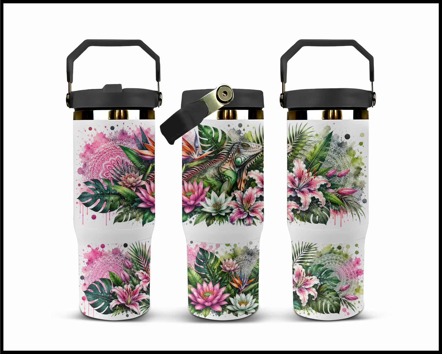 Botanical Bliss - Iguana Big Guzzler Stainless Steel Tumbler (1216)
