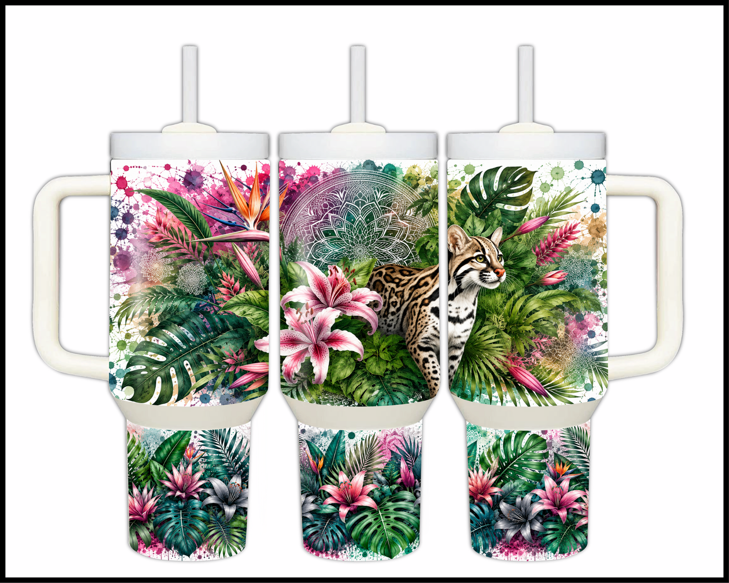 Botanical Bliss - Ocelot Big Guzzler Stainless Steel Tumbler (1218)