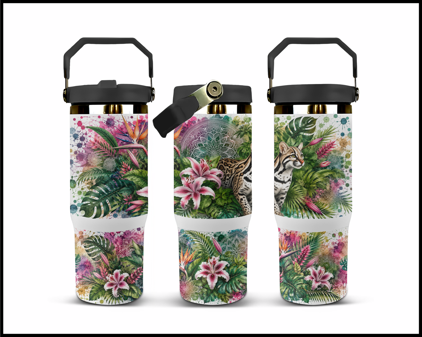 Botanical Bliss - Ocelot Big Guzzler Stainless Steel Tumbler (1218)