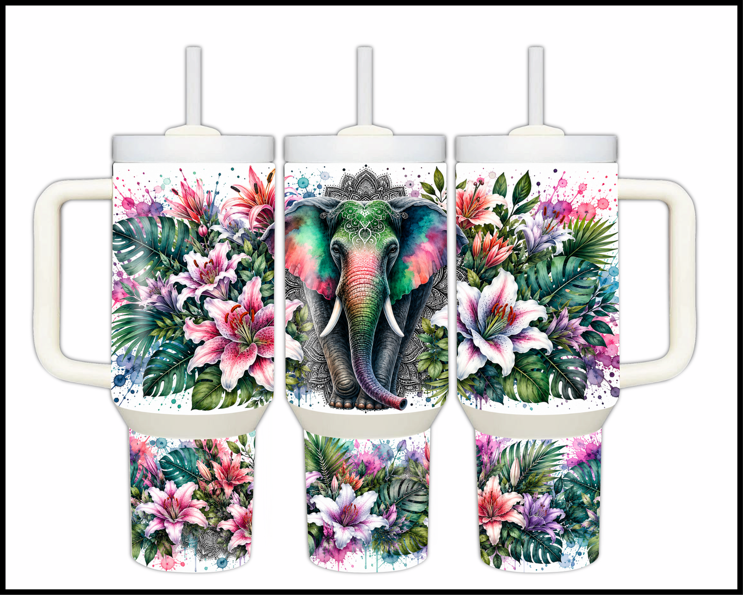 Botanical Bliss - Elephant Big Guzzler Stainless Steel Tumbler (1223)