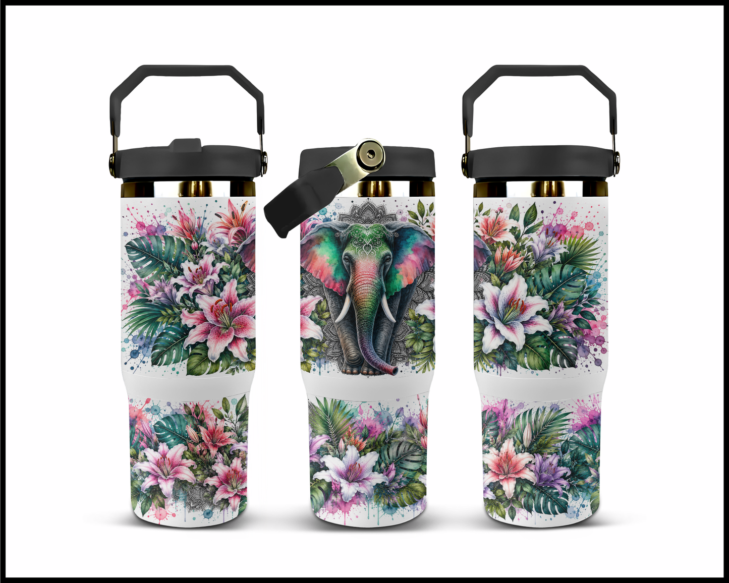 Botanical Bliss - Elephant Big Guzzler Stainless Steel Tumbler (1223)