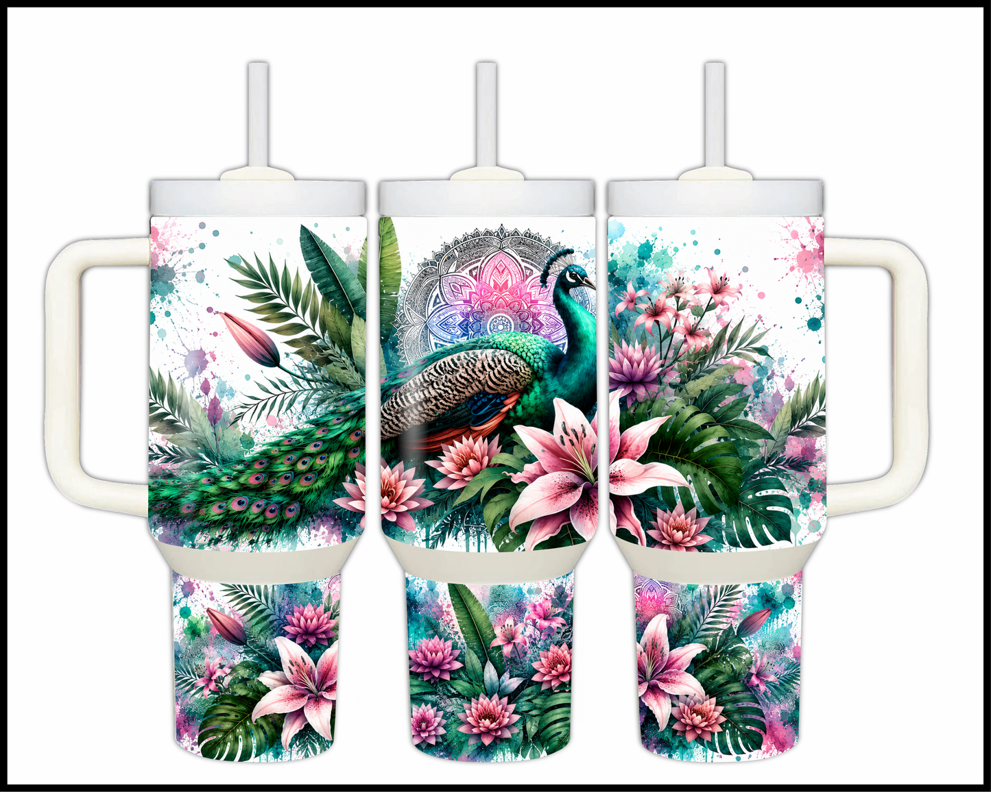 Botanical Bliss - Peacock Big Guzzler Stainless Steel Tumbler (1224)