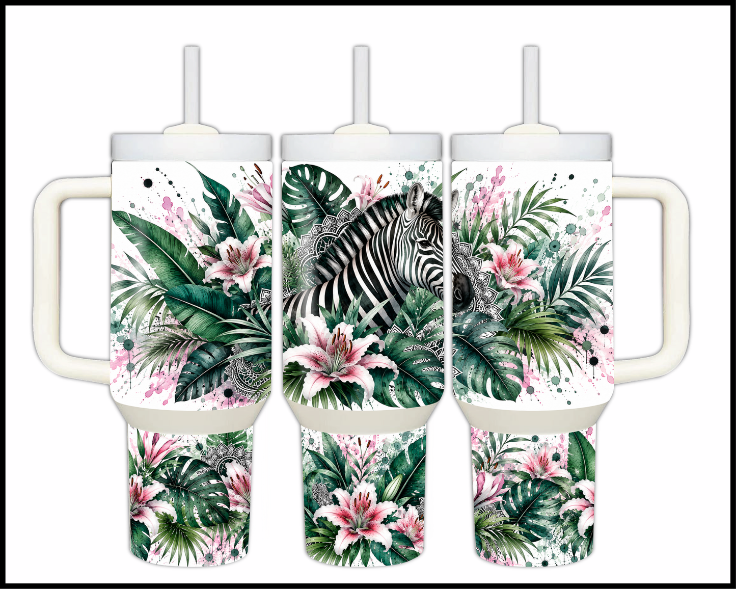 Botanical Bliss - Zebra Big Guzzler Stainless Steel Tumbler (1225)