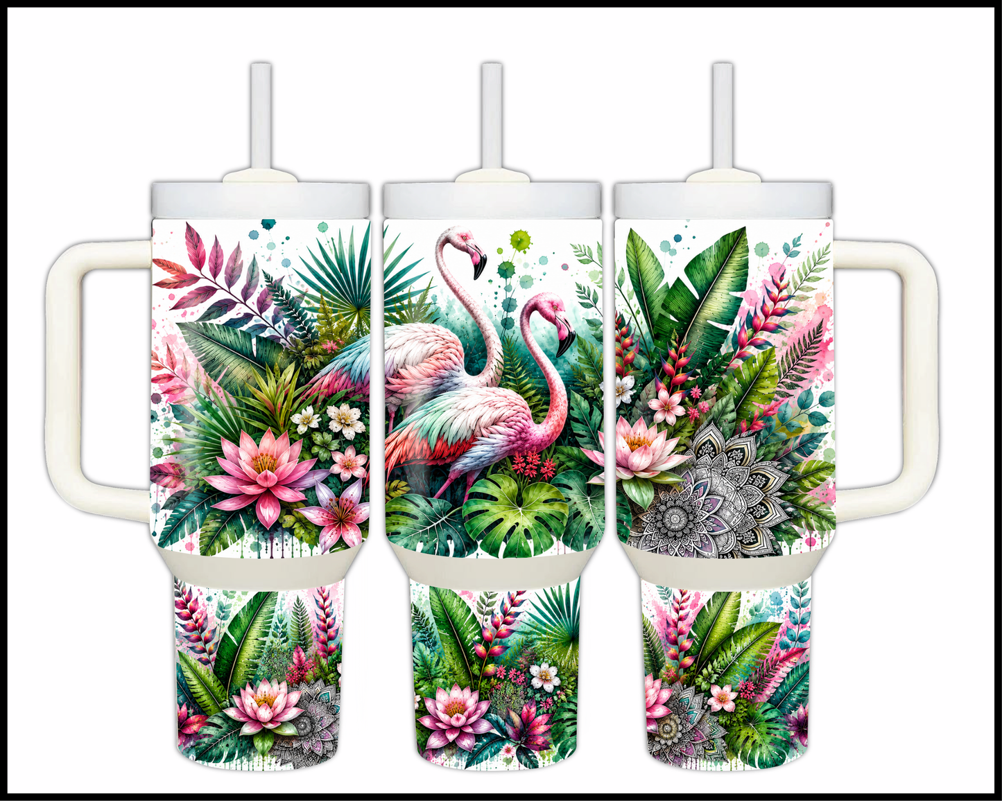 Botanical Bliss - Flamingos Big Guzzler Stainless Steel Tumbler (1226)