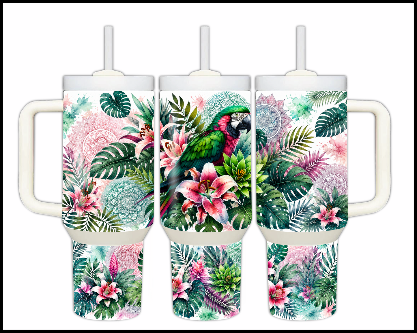 Botanical Bliss - Parrot Big Guzzler Stainless Steel Tumbler (1228)