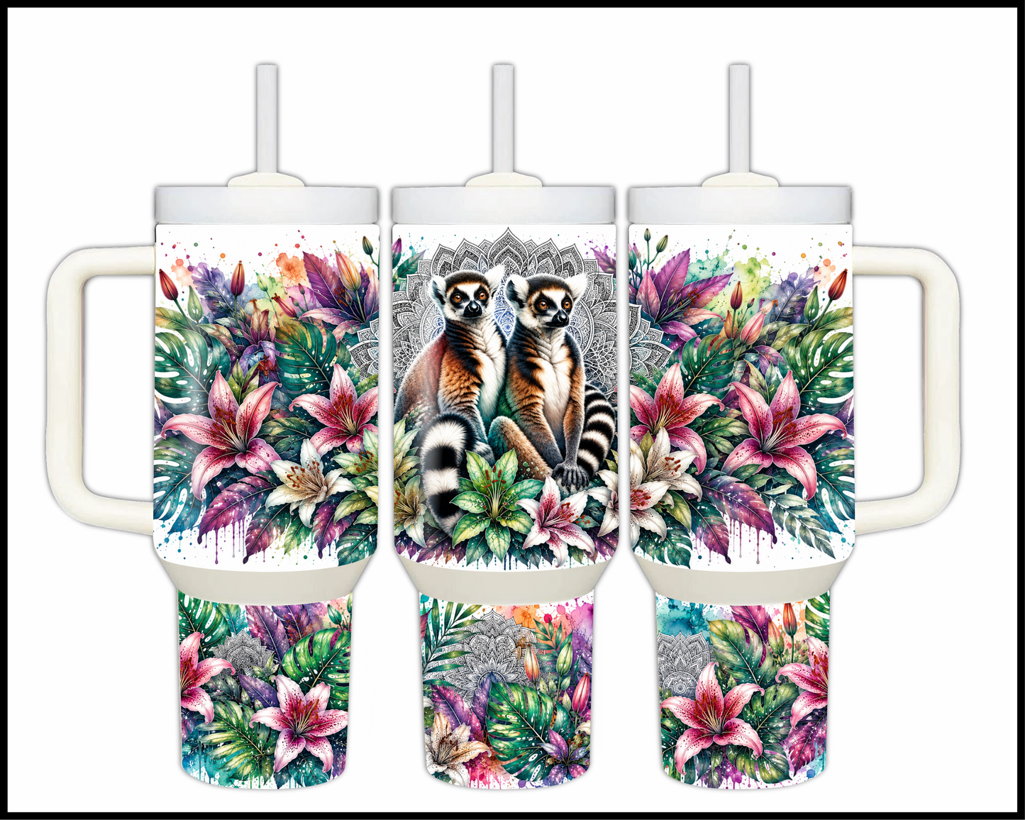 Botanical Bliss - Ring Tailed Lemurs Big Guzzler Stainless Steel Tumbler (1229)