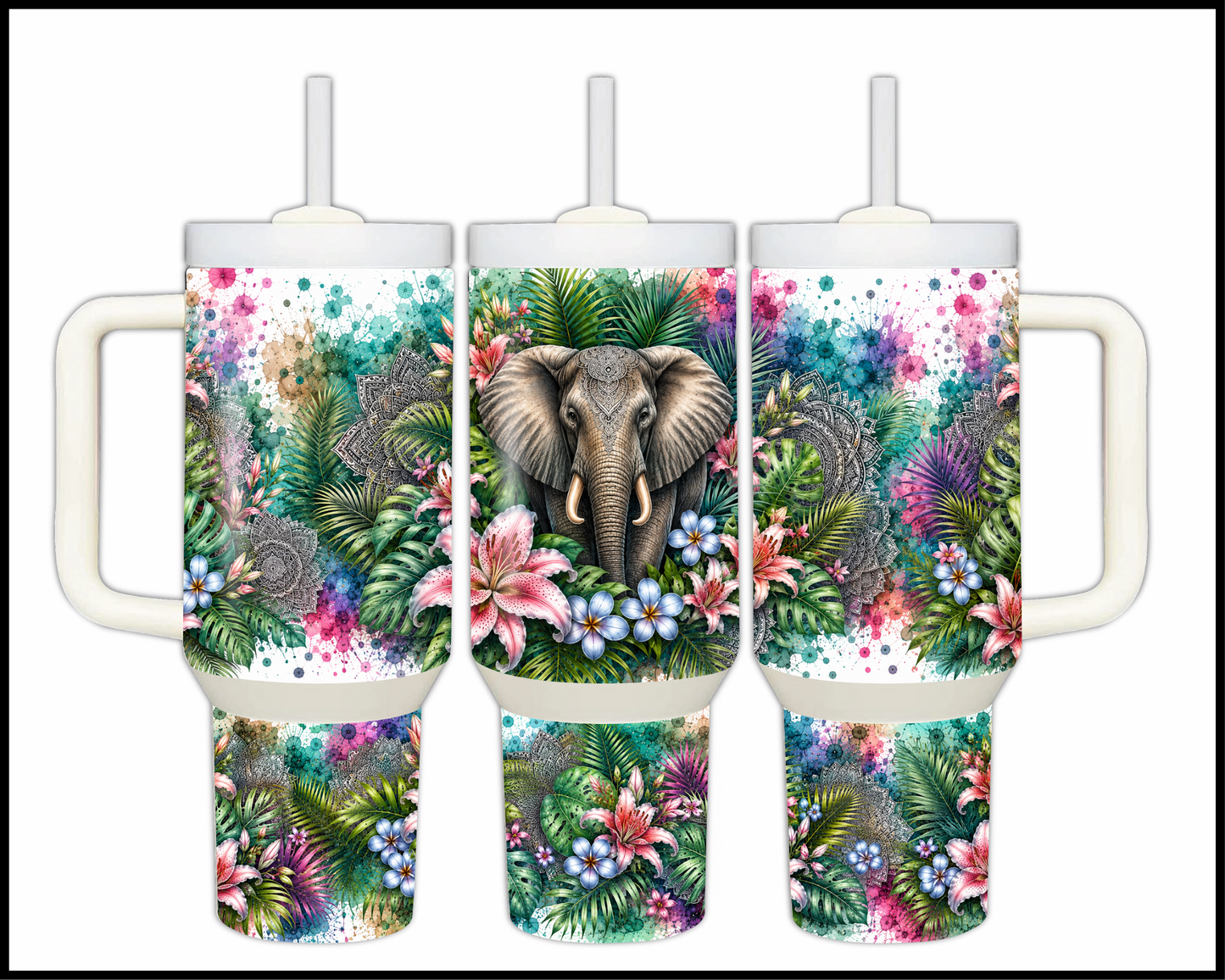 Botanical Bliss - Elephant Big Guzzler Stainless Steel Tumbler (1231)