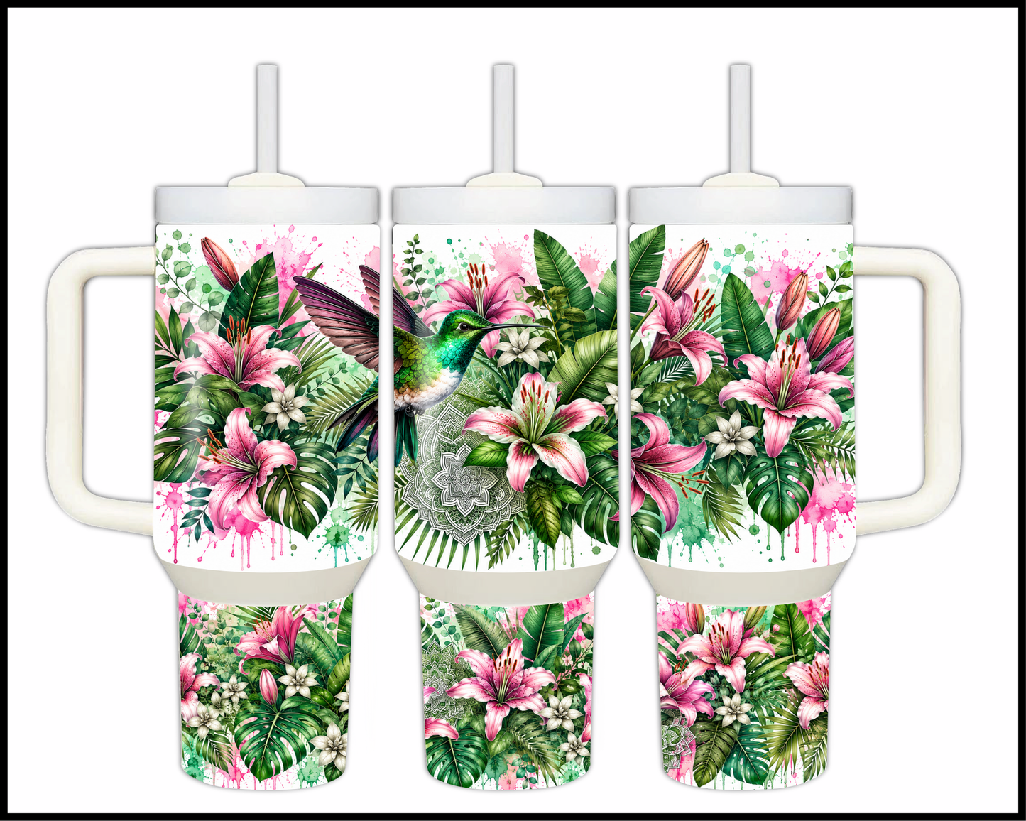 Botanical Bliss - Humming Bird Big Guzzler Stainless Steel Tumbler (1232)