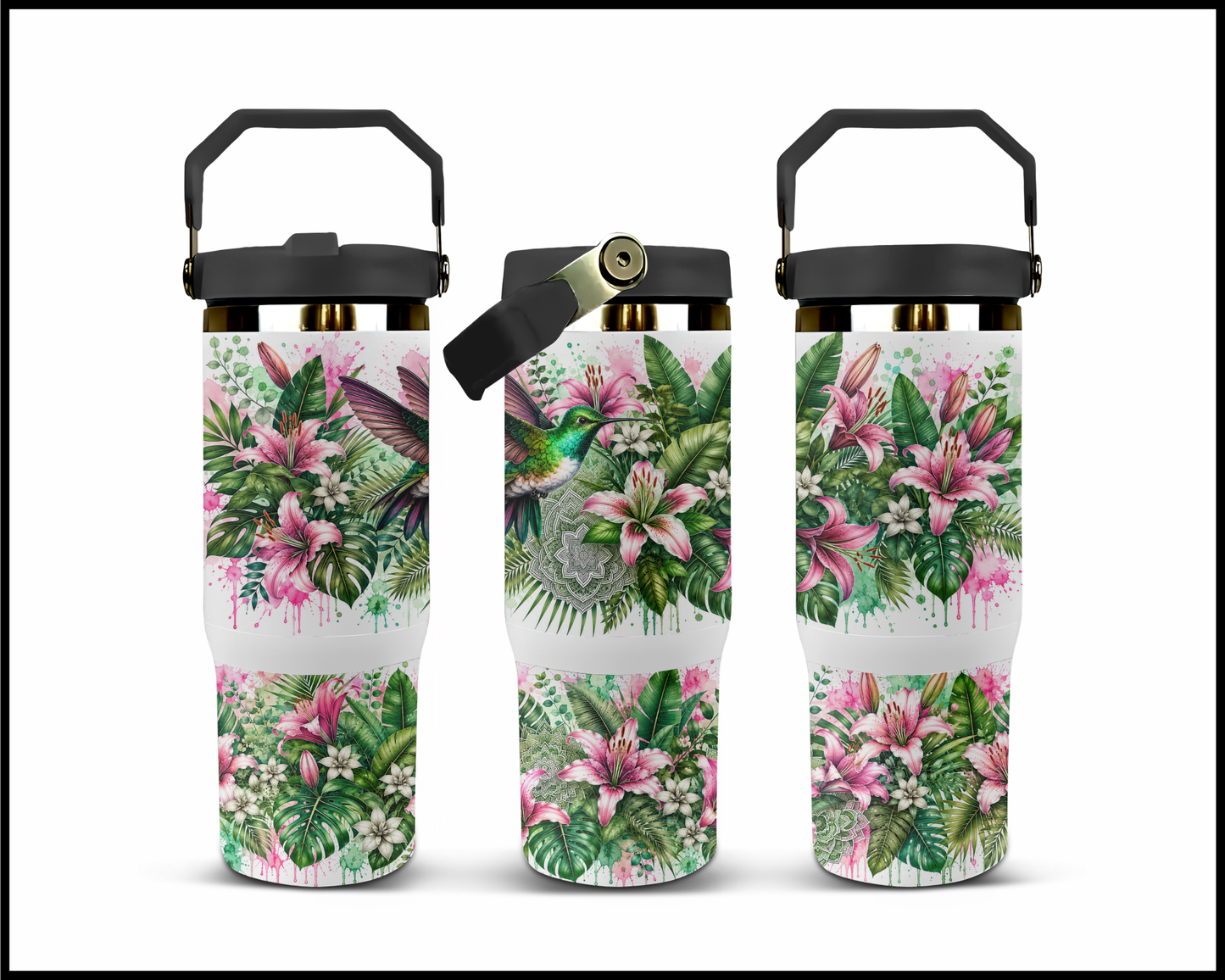Botanical Bliss - Humming Bird Big Guzzler Stainless Steel Tumbler (1232)