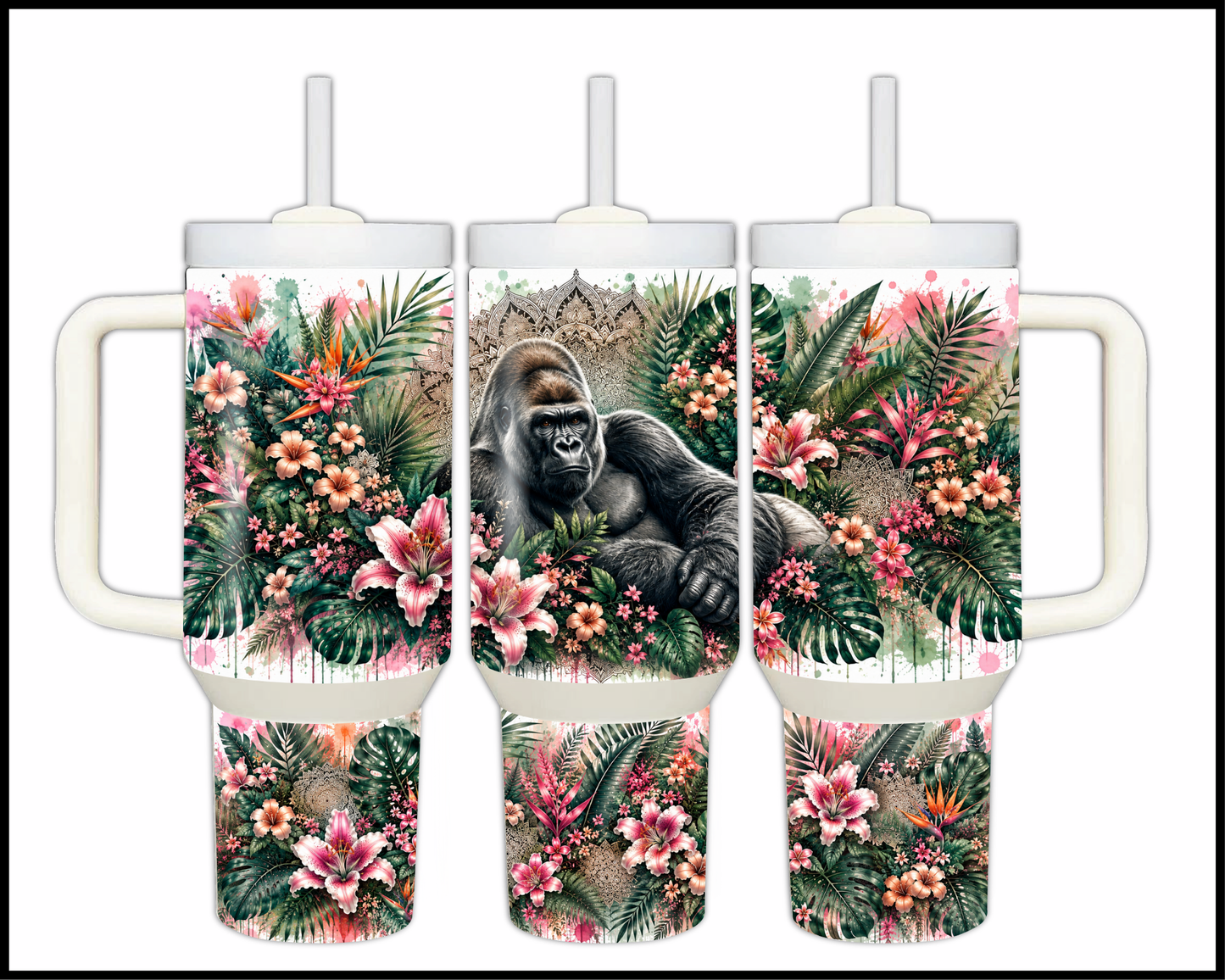 Botanical Bliss - Gorilla Big Guzzler Stainless Steel Tumbler (1233)