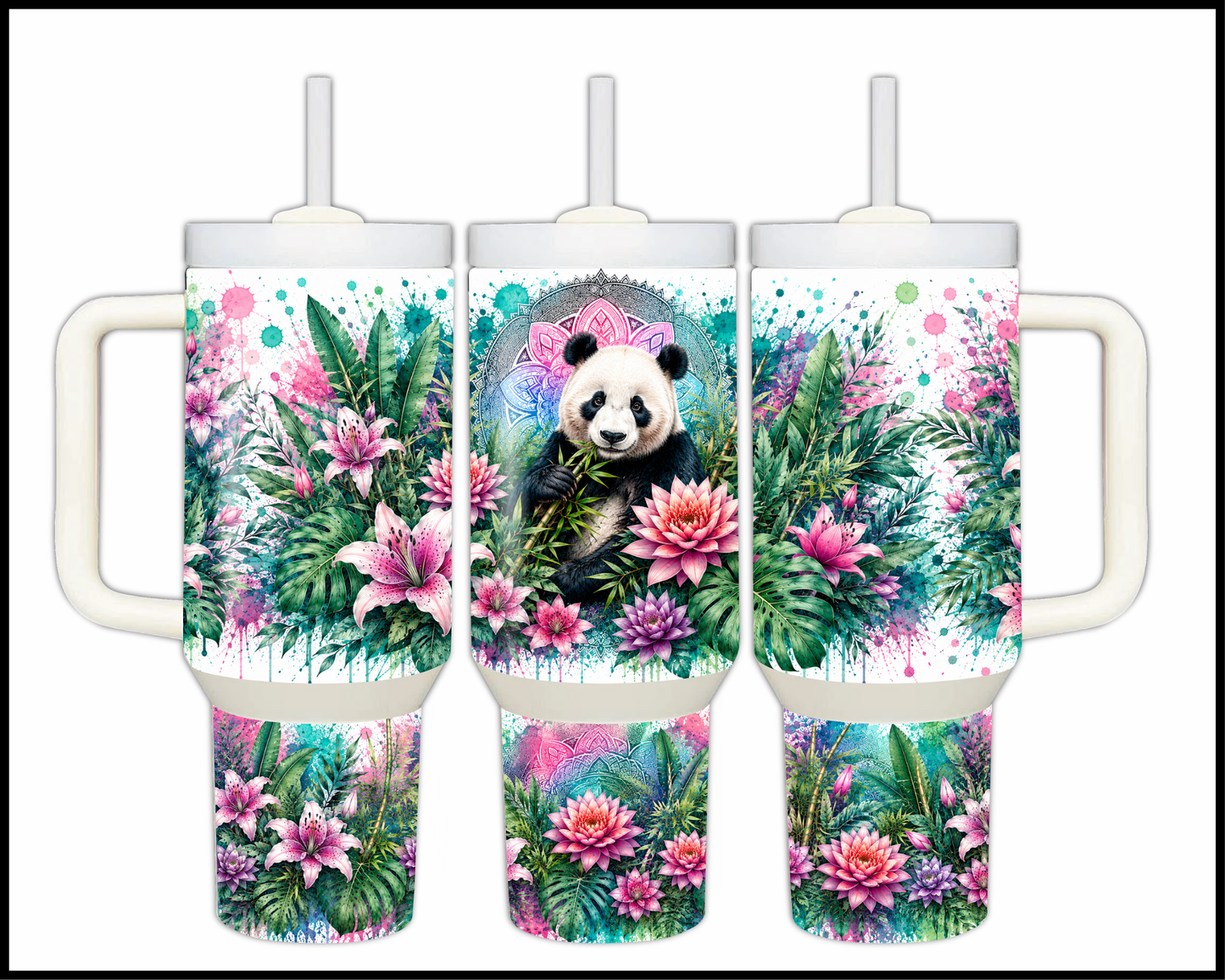 Botanical Bliss - Giant Panda Big Guzzler Stainless Steel Tumbler (1234)