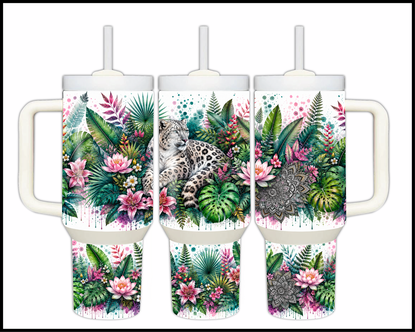 Botanical Bliss - Snow Leopard Big Guzzler Stainless Steel Tumbler (1235)