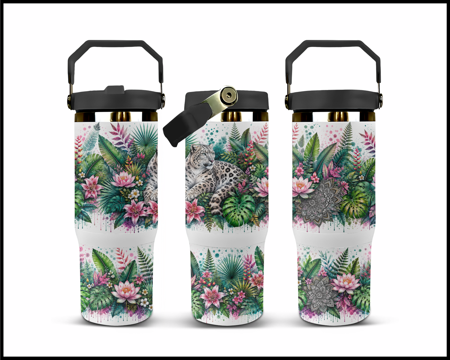 Botanical Bliss - Snow Leopard Big Guzzler Stainless Steel Tumbler (1235)