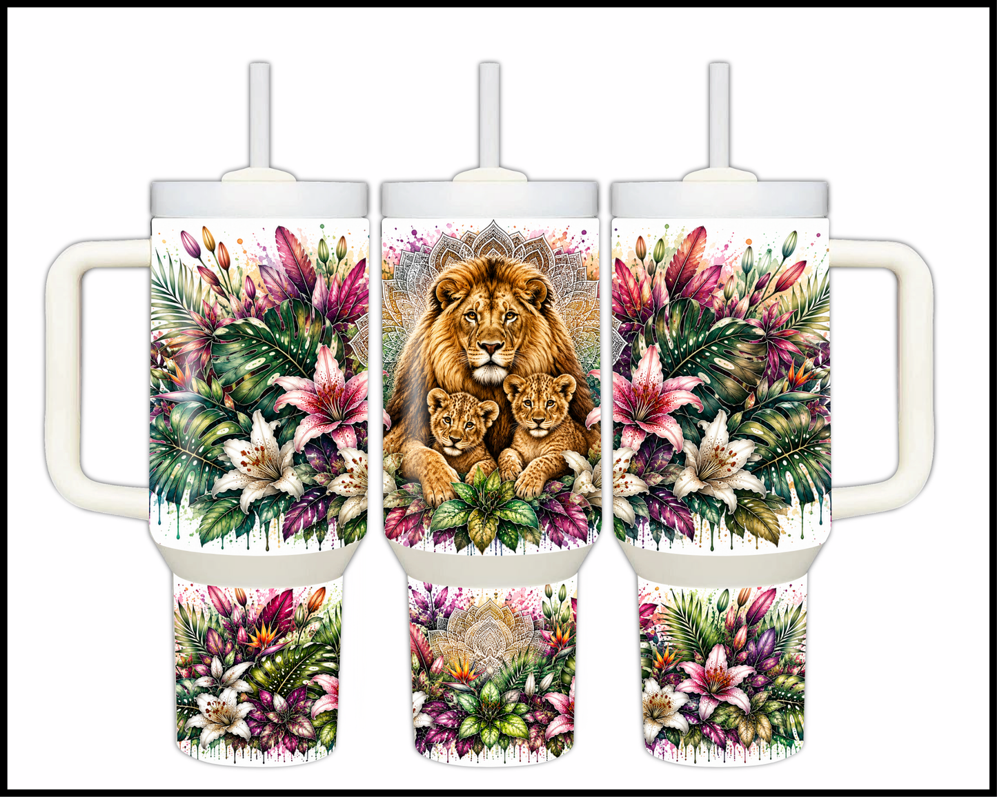 Botanical Bliss - Lion Big Guzzler Stainless Steel Tumbler (1236)