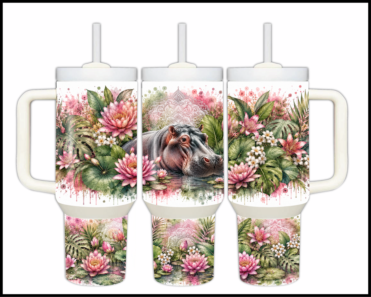 Botanical Bliss - Hippopotamus Big Guzzler Stainless Steel Tumbler (1237)