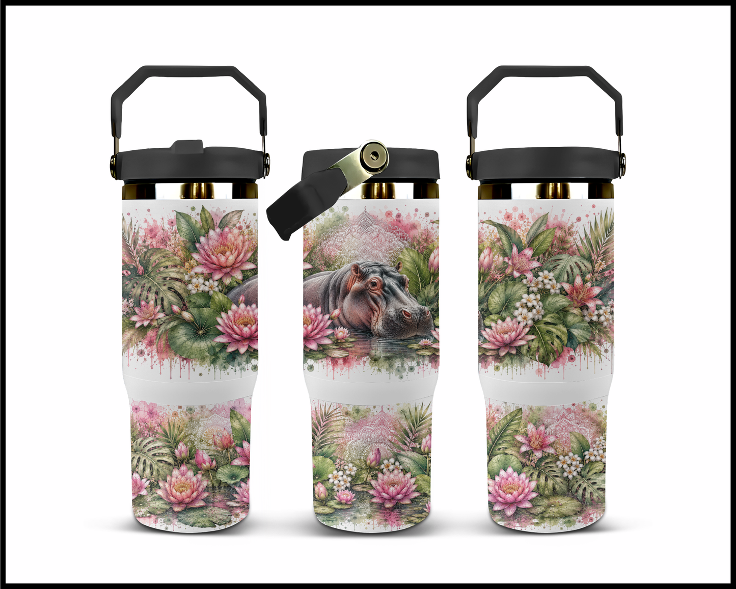 Botanical Bliss - Hippopotamus Big Guzzler Stainless Steel Tumbler (1237)