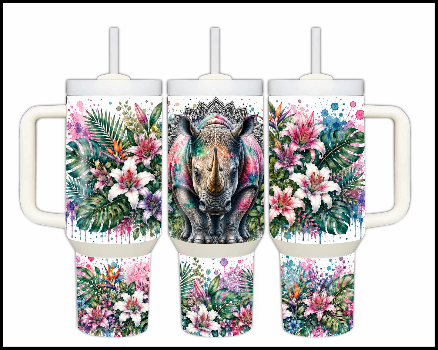 Botanical Bliss - Rhinoceros Big Guzzler Stainless Steel Tumbler (1238)