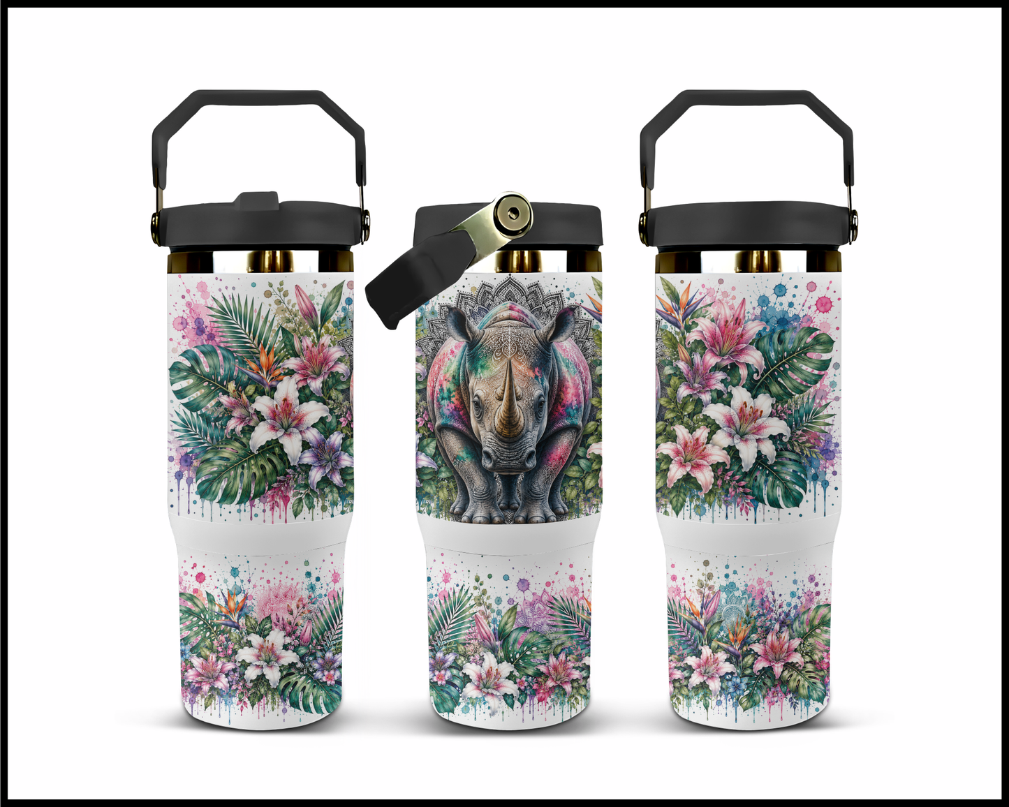 Botanical Bliss - Rhinoceros Big Guzzler Stainless Steel Tumbler (1238)