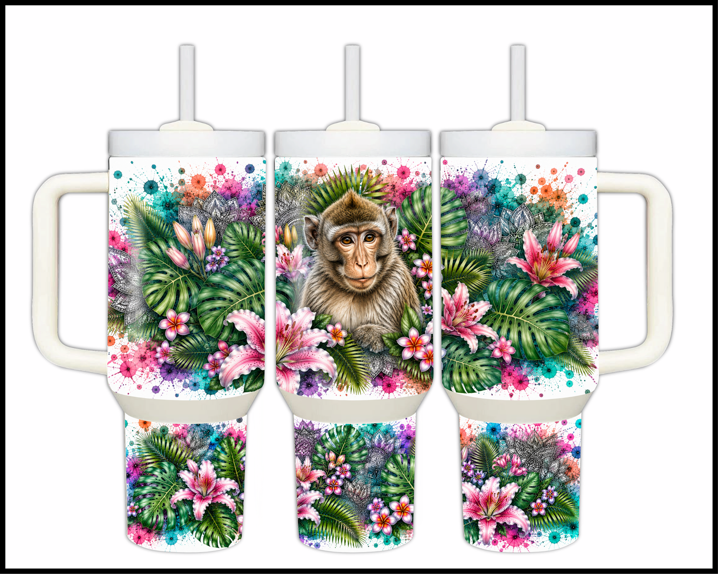 Botanical Bliss - Macaque Big Guzzler Stainless Steel Tumbler (1240)