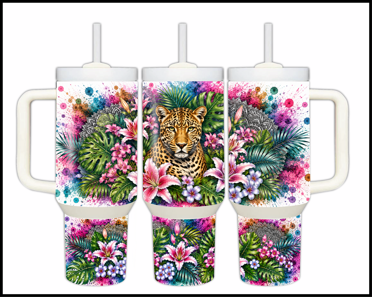 Botanical Bliss - Leopard Big Guzzler Stainless Steel Tumbler (1241)
