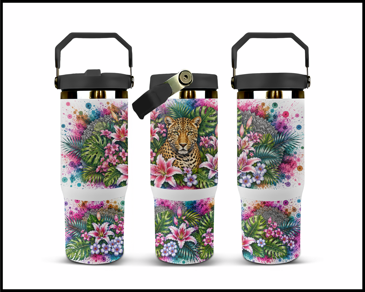 Botanical Bliss - Leopard Big Guzzler Stainless Steel Tumbler (1241)