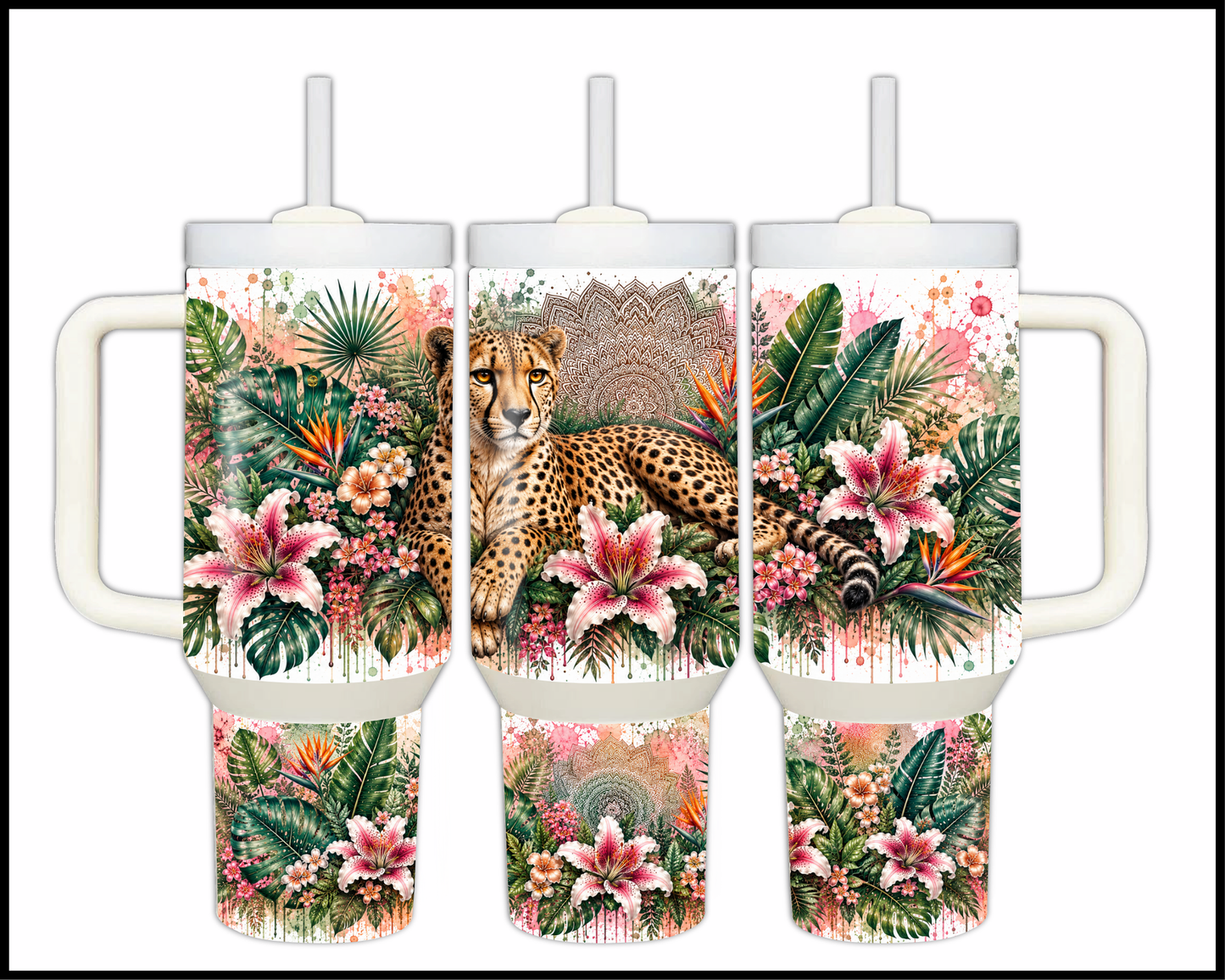 Botanical Bliss - Cheetah Big Guzzler Stainless Steel Tumbler (1242)