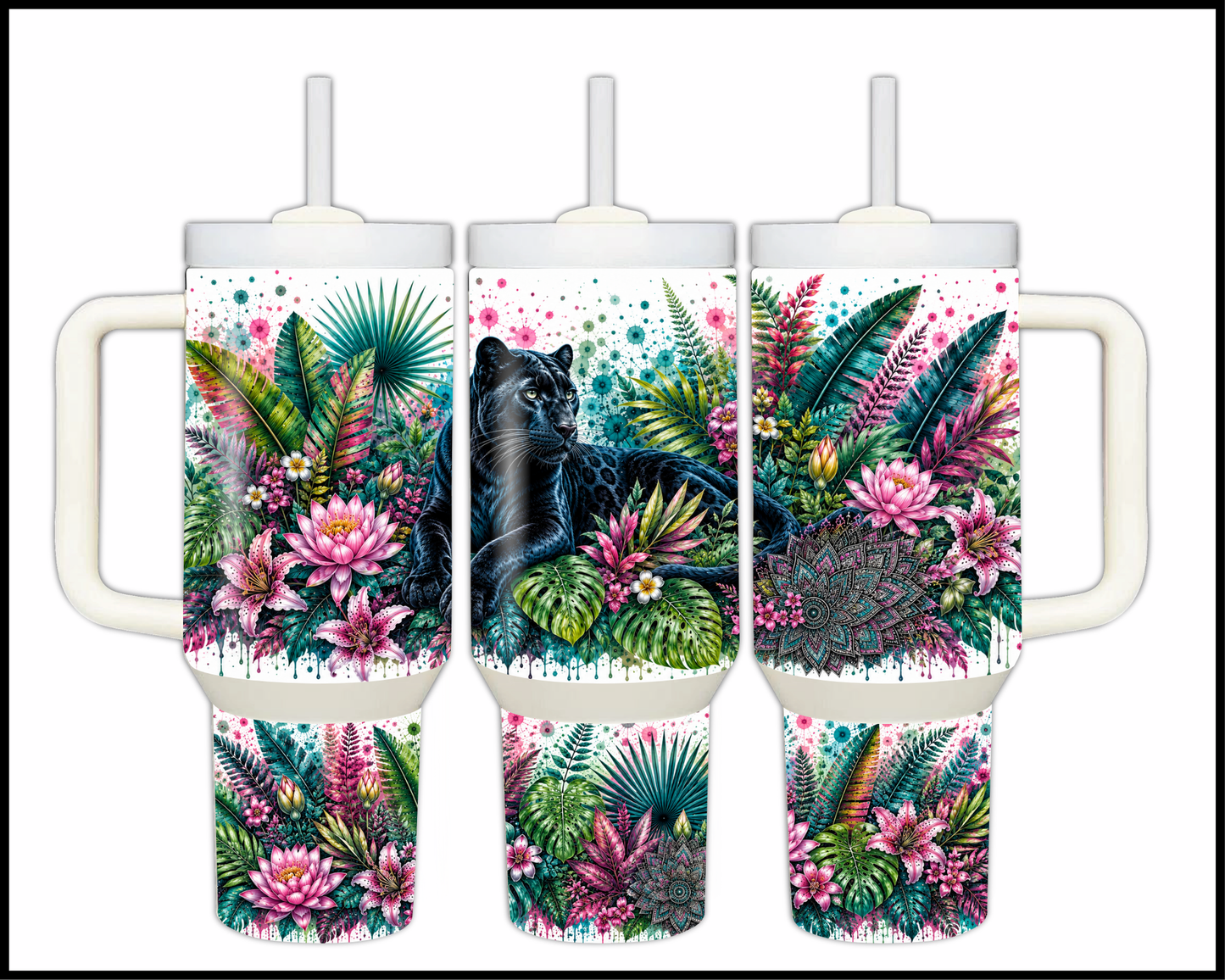 Botanical Bliss - Black Panther Big Guzzler Stainless Steel Tumbler (1244)