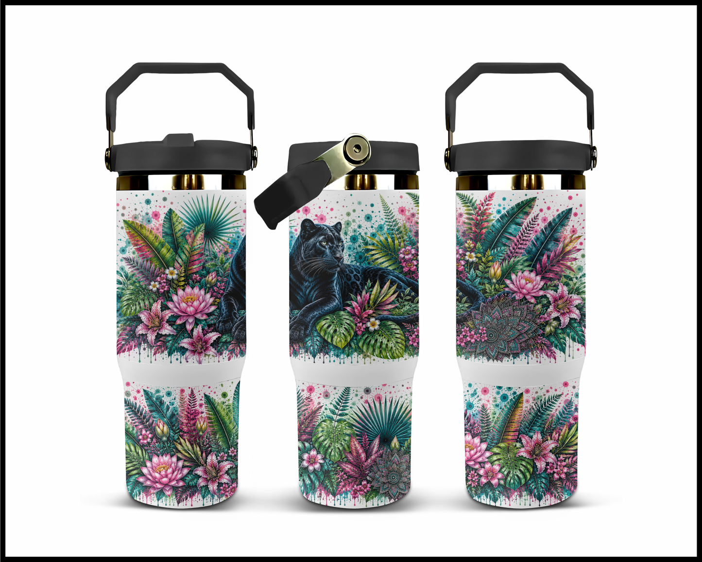 Botanical Bliss - Black Panther Big Guzzler Stainless Steel Tumbler (1244)