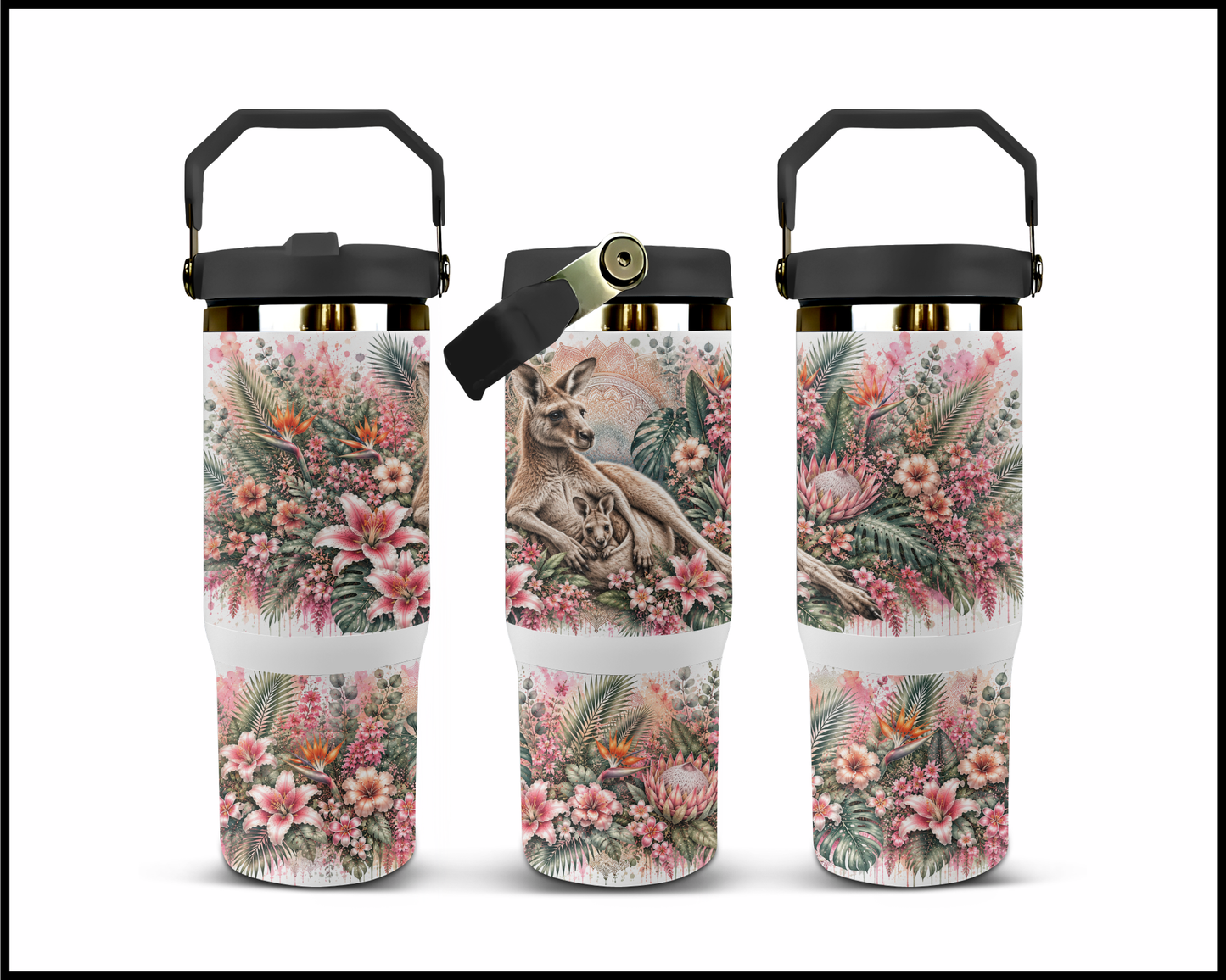 Botanical Bliss - Kangaroo Big Guzzler Stainless Steel Tumbler (1245)