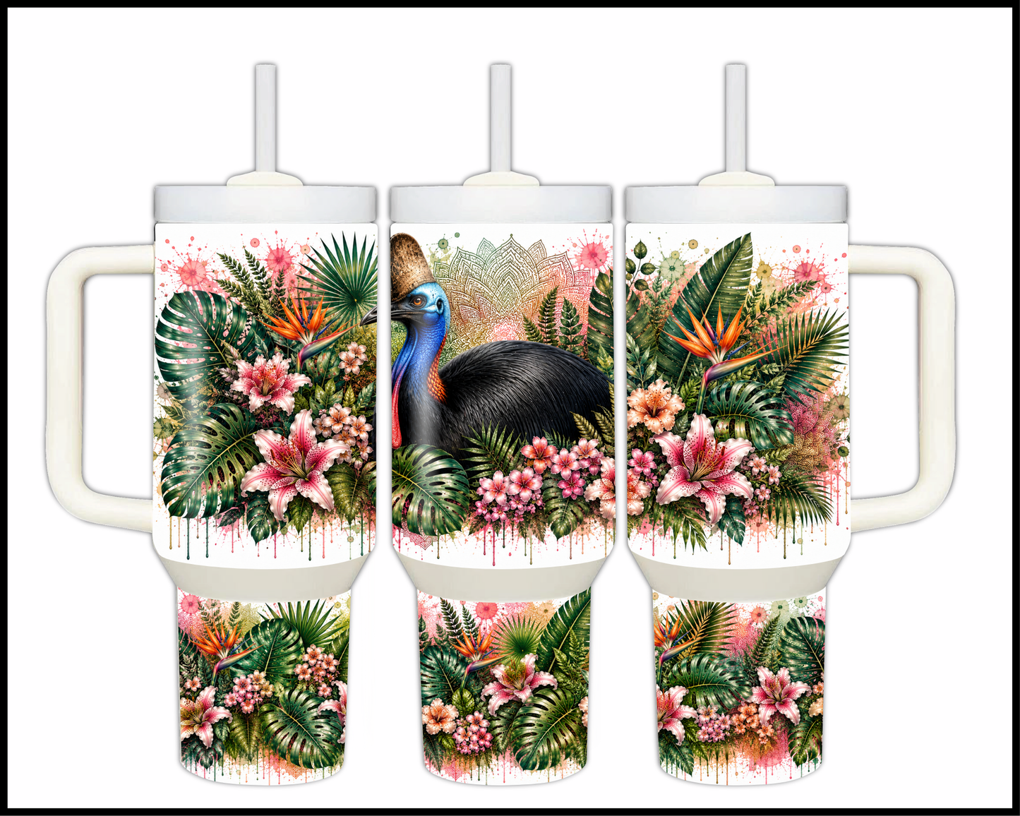 Botanical Bliss - Cassowary Guzzler Stainless Steel Tumbler (1251)