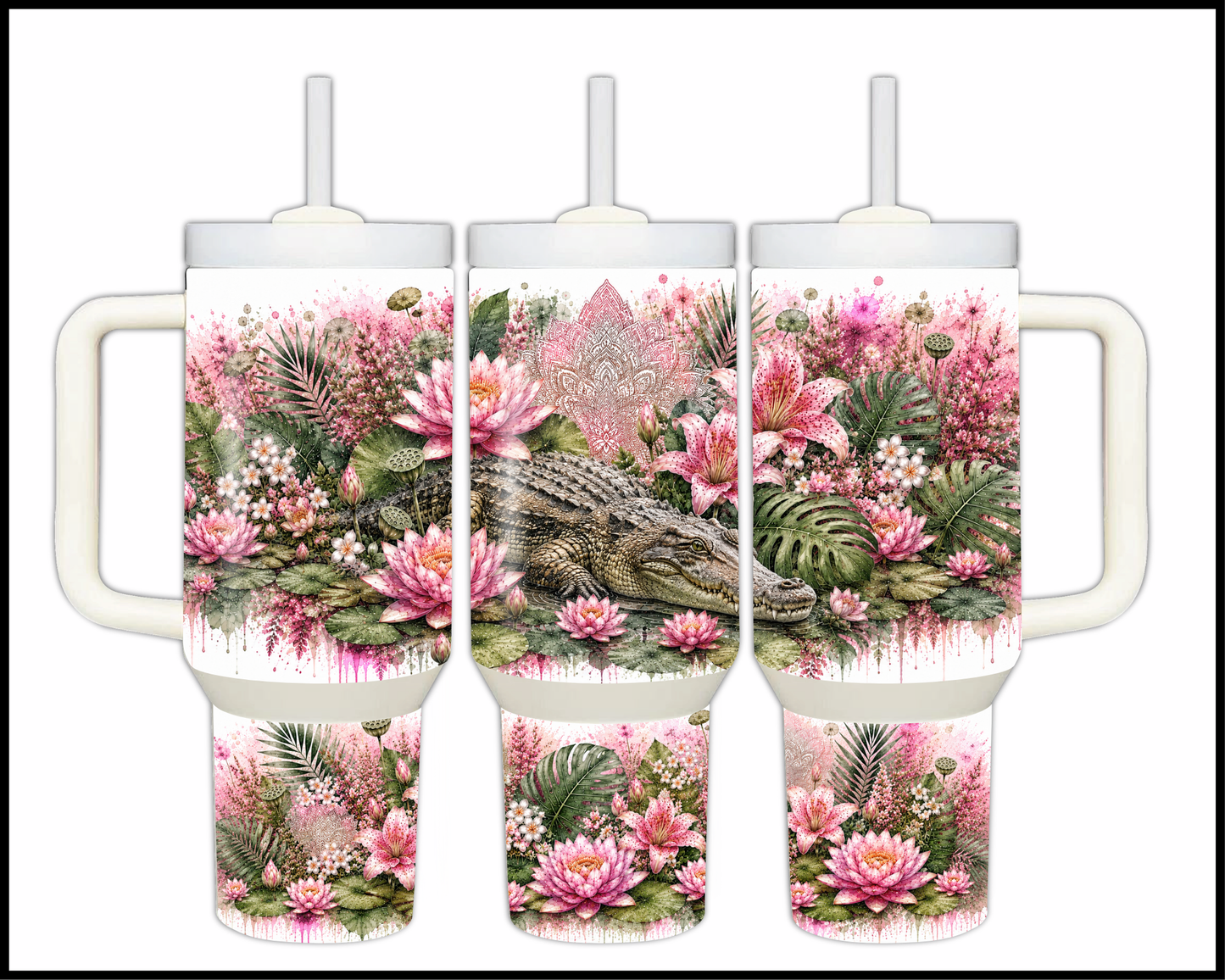 Botanical Bliss - Crocodile Guzzler Stainless Steel Tumbler (1252)