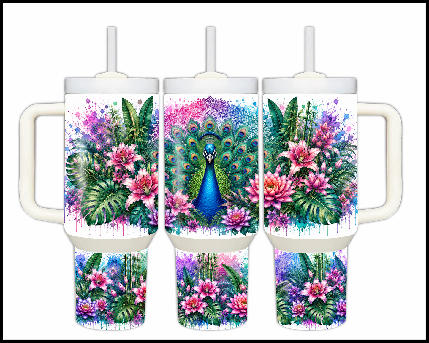 Botanical Bliss - Peacock Big Guzzler Stainless Steel Tumbler (1254)