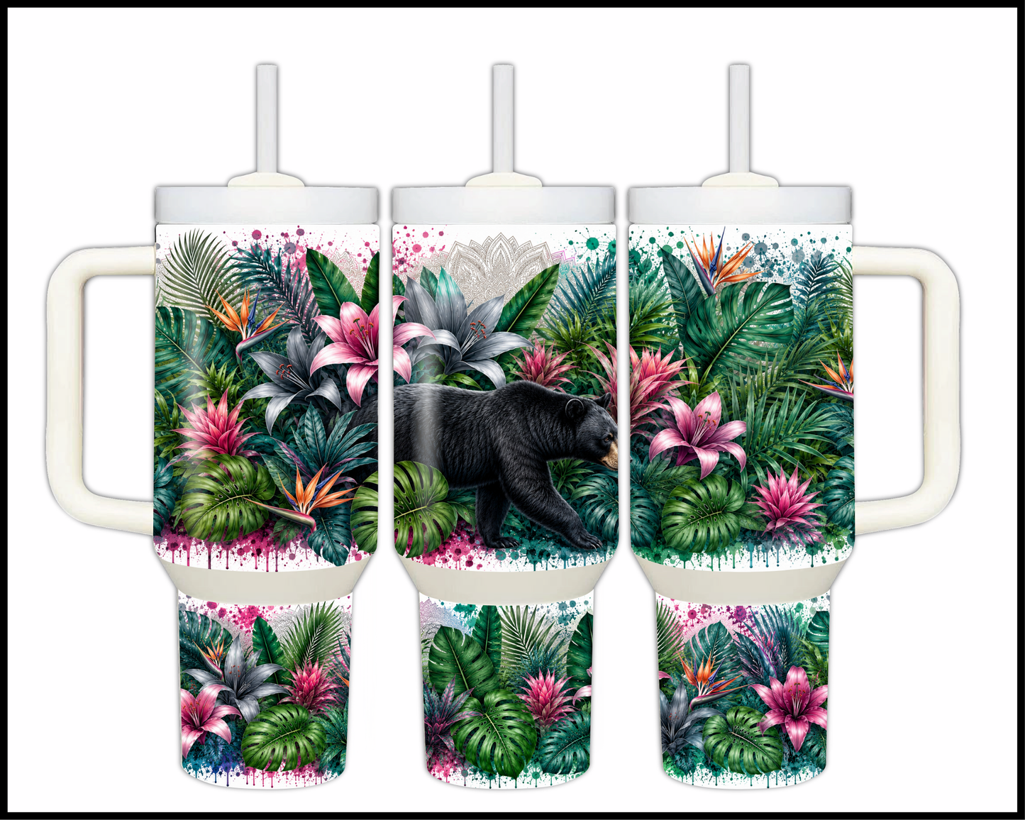 Botanical Bliss - Black Bear Big Guzzler Stainless Steel Tumbler (1255)