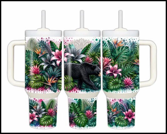 Botanical Bliss - Black Bear Big Guzzler Stainless Steel Tumbler (1255)