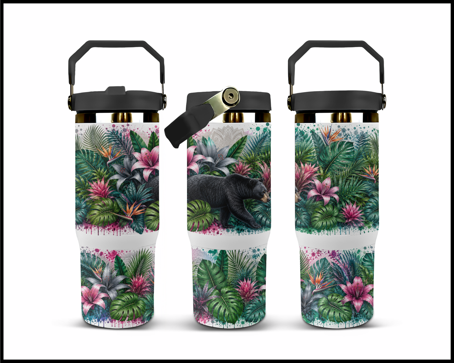 Botanical Bliss - Black Bear Big Guzzler Stainless Steel Tumbler (1255)