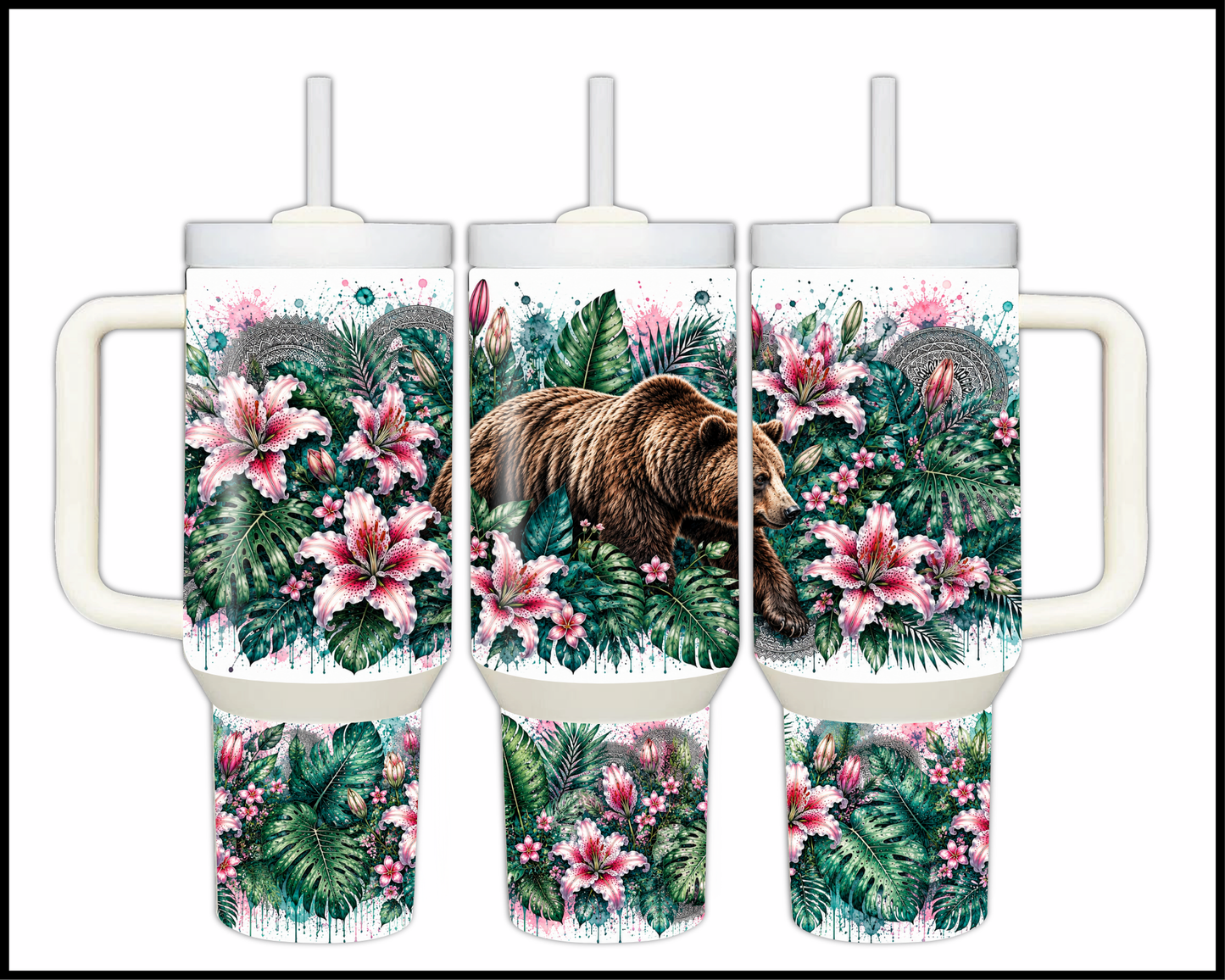 Botanical Bliss - Grizzly Bear Big Guzzler Stainless Steel Tumbler (1256)
