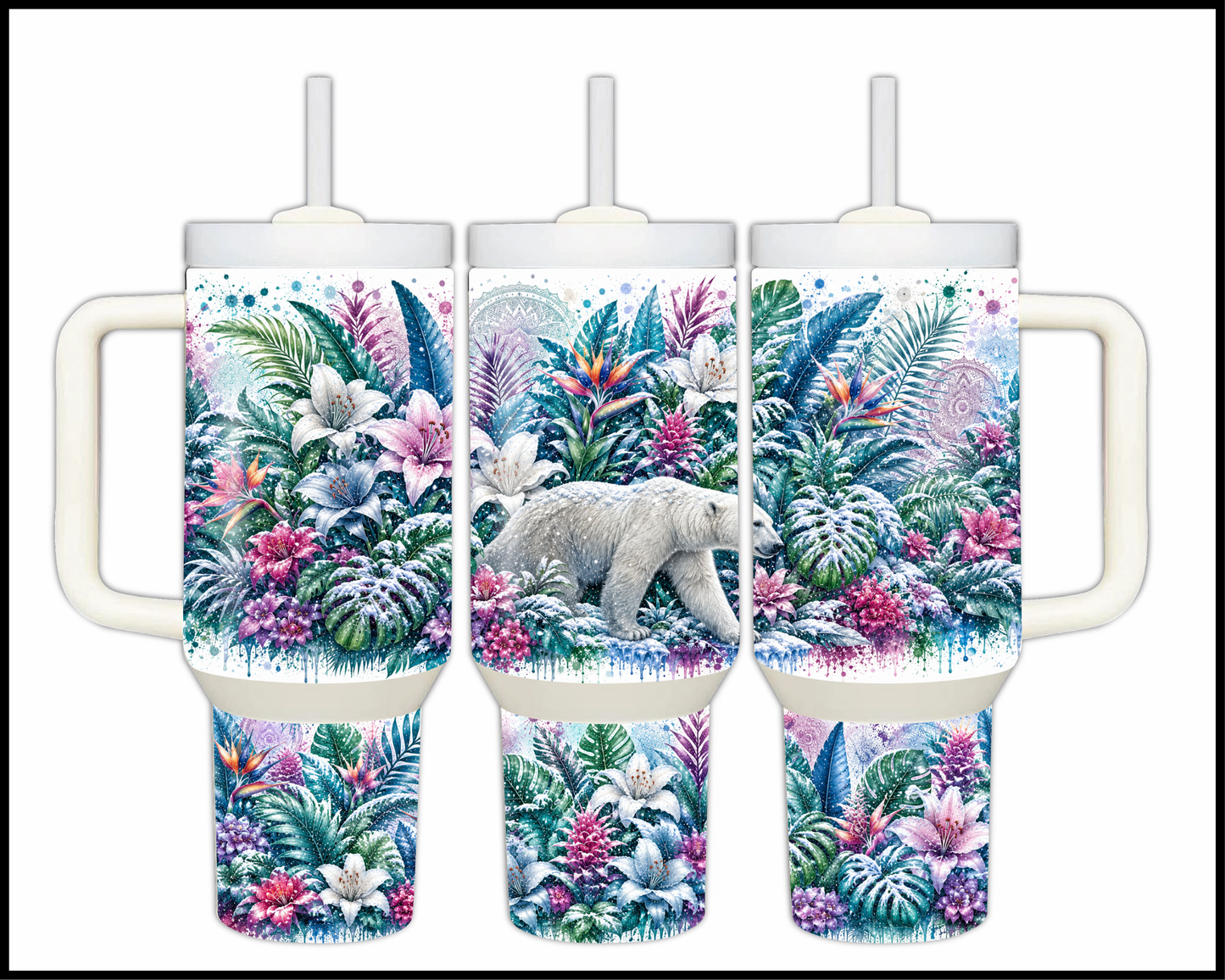 Botanical Bliss - Polar Bear Big Guzzler Stainless Steel Tumbler (1258)