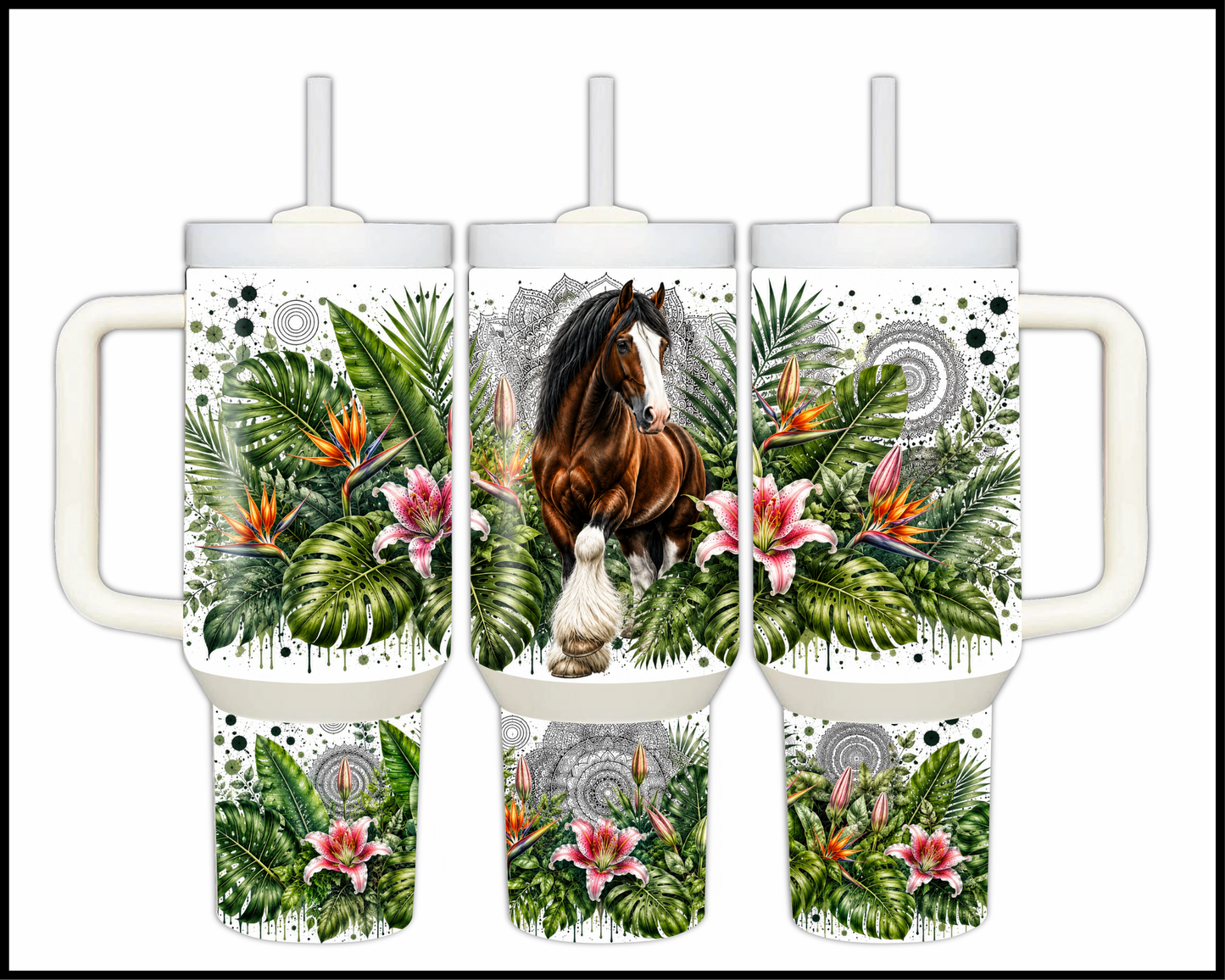 Botanical Bliss - Clydesdale Horse Big Guzzler Stainless Steel Tumbler (1259)