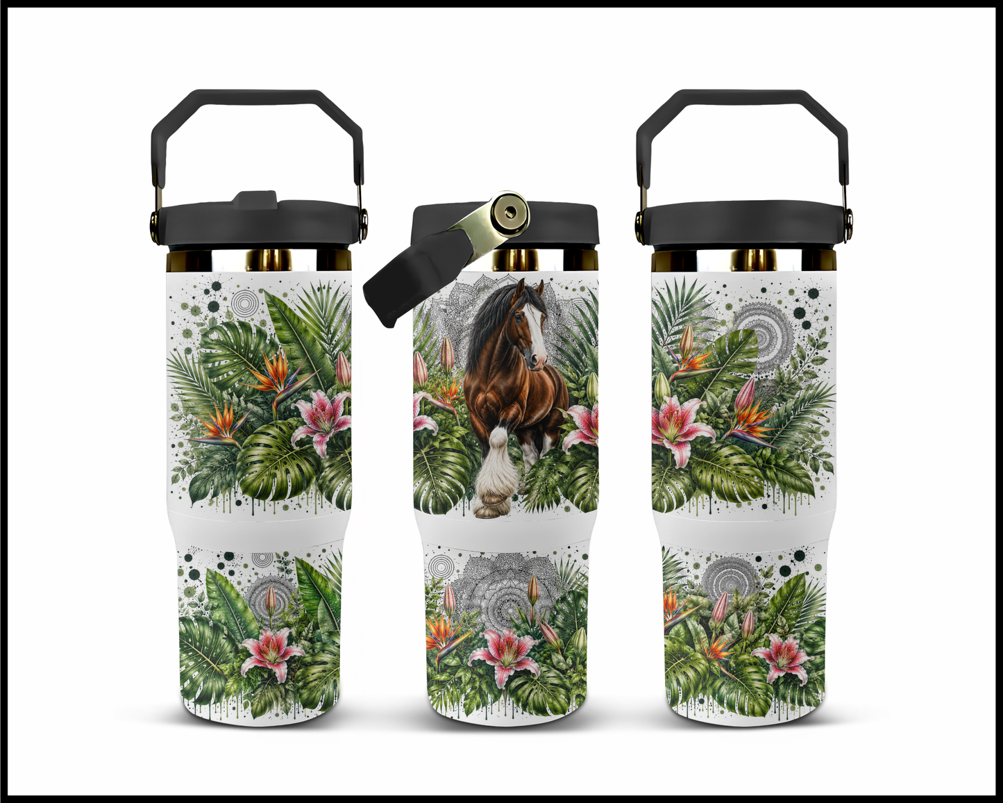 Botanical Bliss - Clydesdale Horse Big Guzzler Stainless Steel Tumbler (1259)
