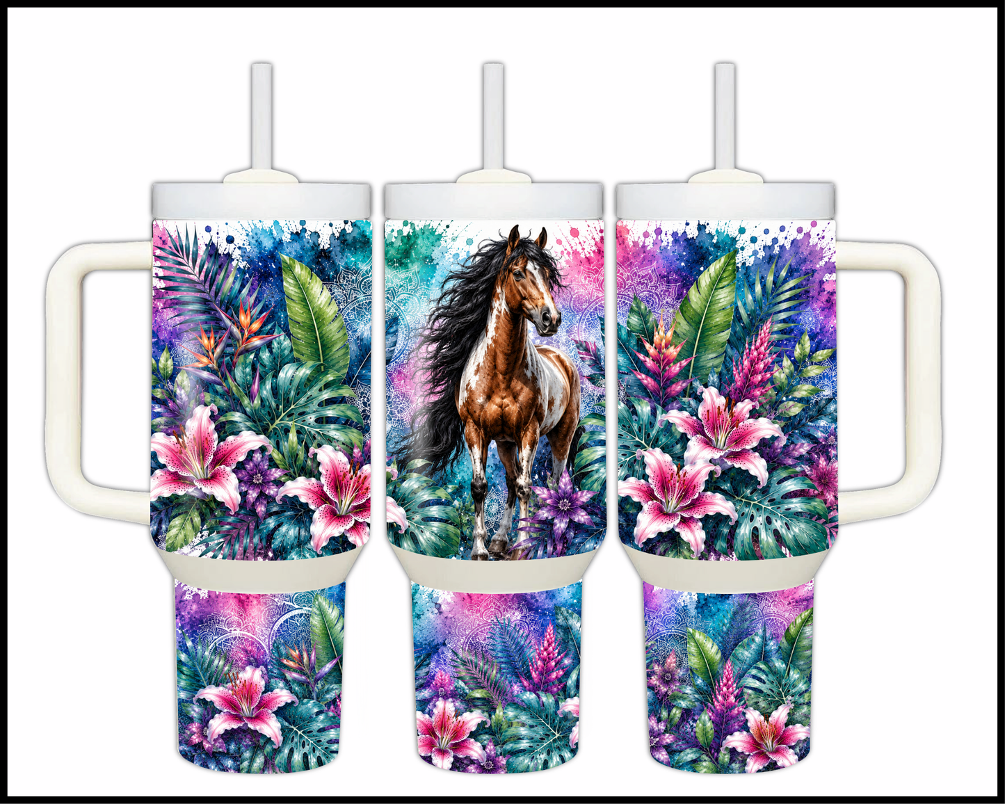 Botanical Bliss - Paint Horse Big Guzzler Stainless Steel Tumbler (1262)