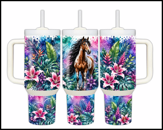 Botanical Bliss - Paint Horse Big Guzzler Stainless Steel Tumbler (1262)