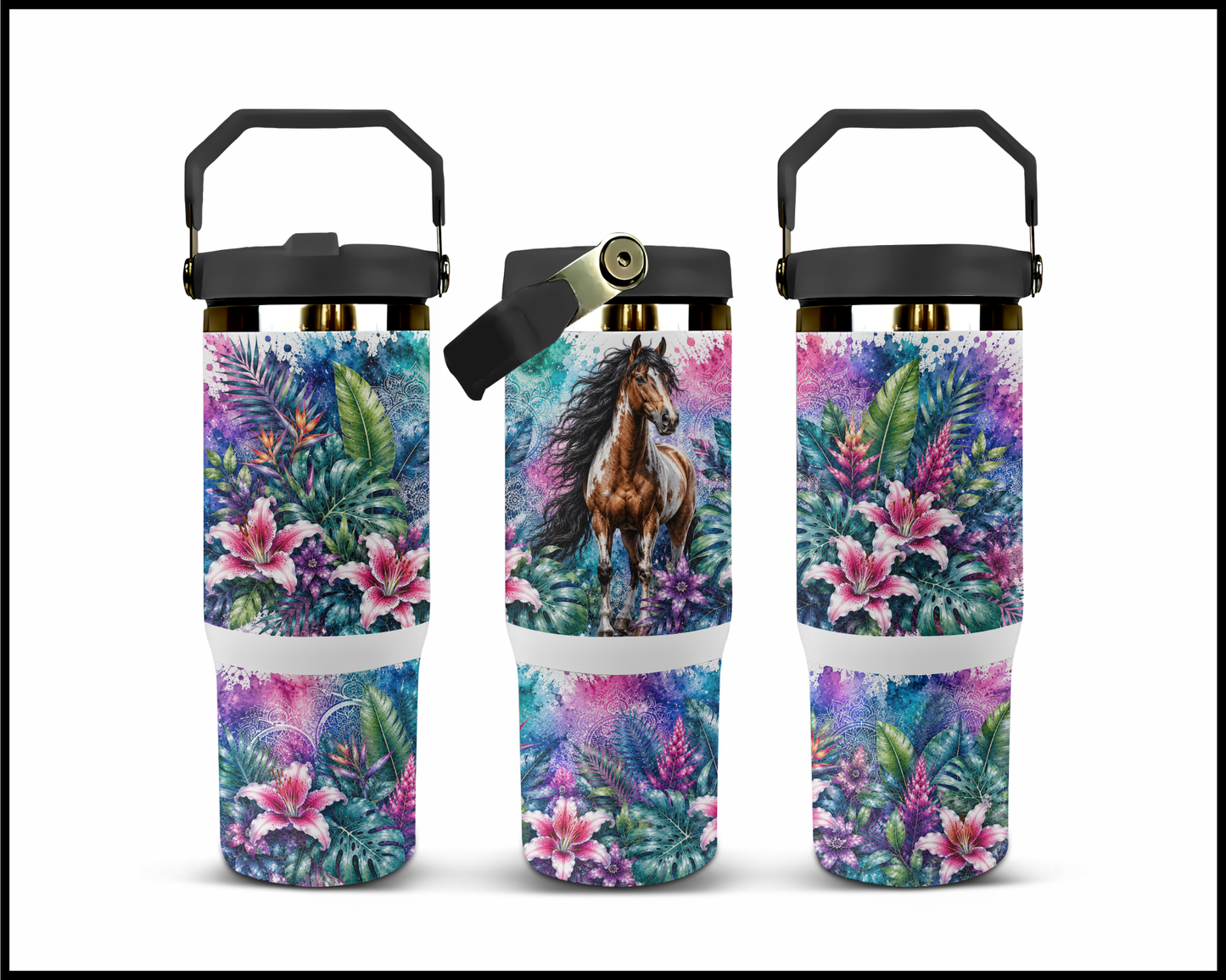 Botanical Bliss - Paint Horse Big Guzzler Stainless Steel Tumbler (1262)