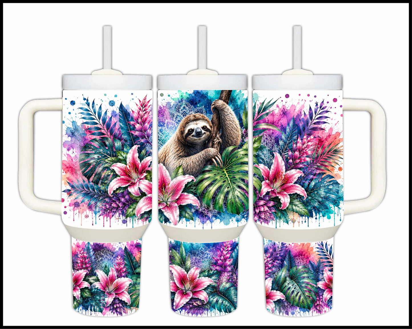Botanical Bliss - Sloth Big Guzzler Stainless Steel Tumbler (1264)