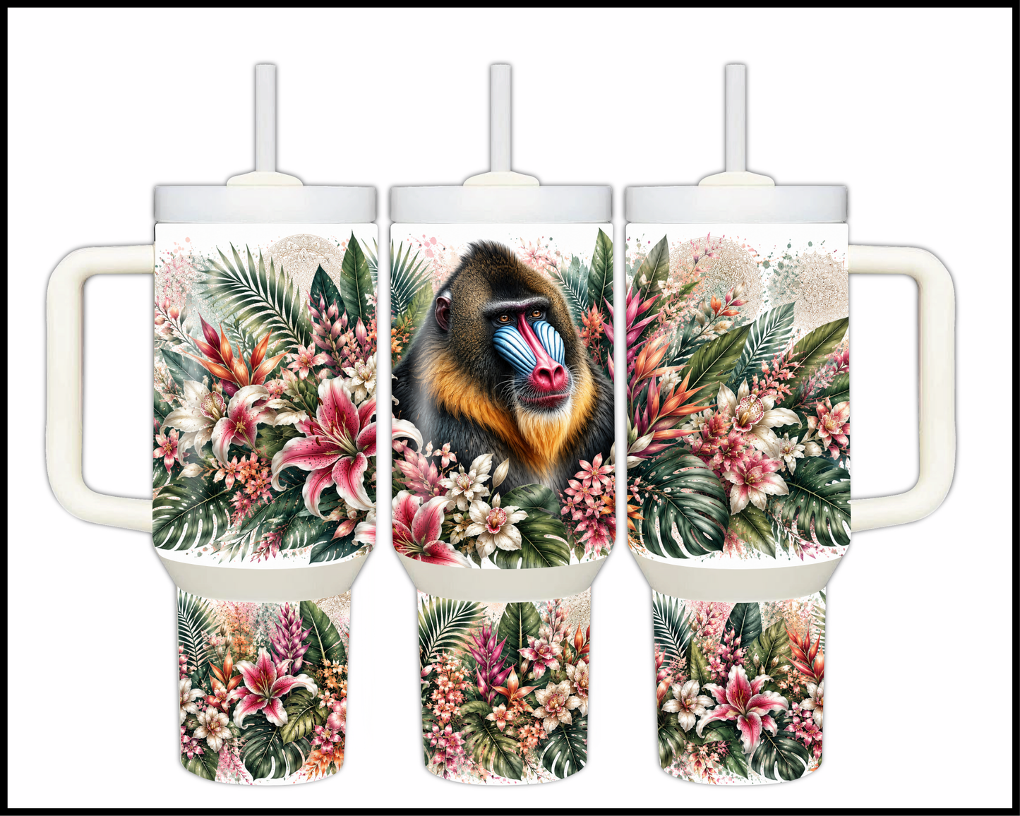 Botanical Bliss - Mandrill Monkey Big Guzzler Stainless Steel Tumbler (1268)